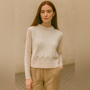 ONLY Sweater Vest Cream Oatmeal Crochet Lace Knit Cuff NO WOOL size M…